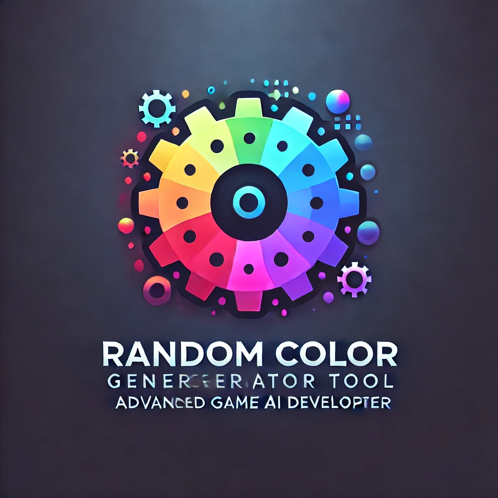 Logo for Advanced Random Color Generator Tool featuring gears and vibrant colors in a gradient pattern, representing technology and AI development.
